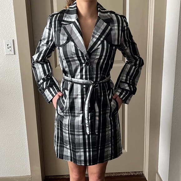 GALLERY Trench coat Raincoat black & white Size S - Picture 1 of 10